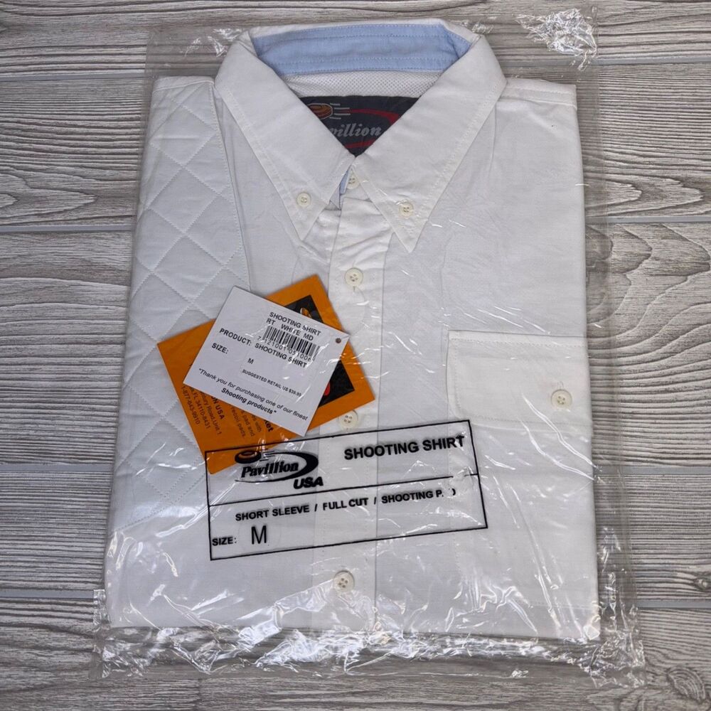PAVILION USA Shooting Shirt SS Button Front White Mens Medium Padded Shoulder RH